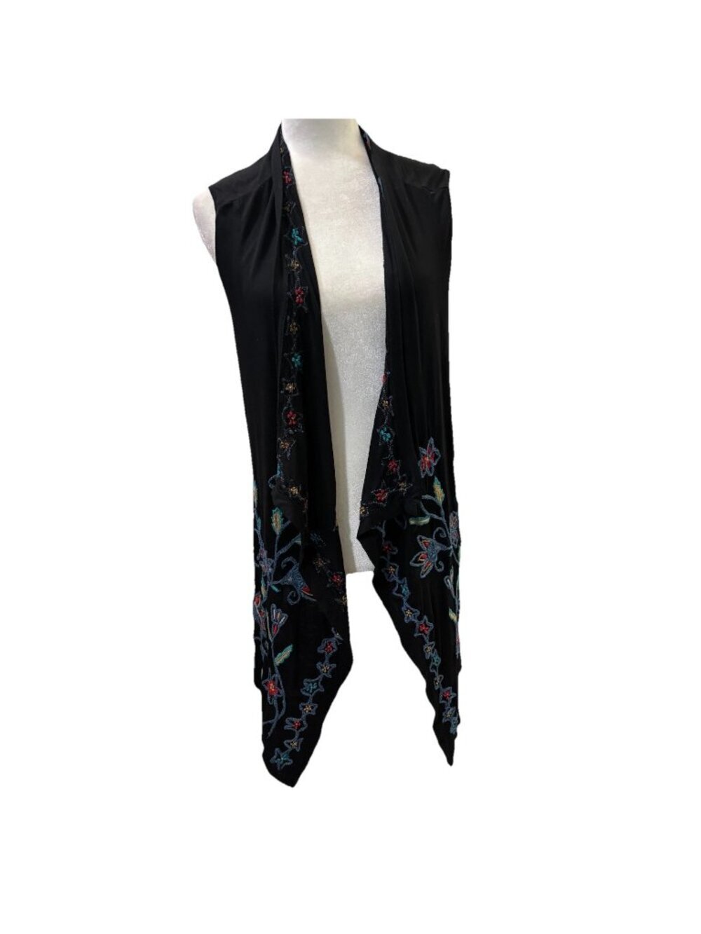 Caite Embroidered Mid Length Drapped Open Vest Women Size Small